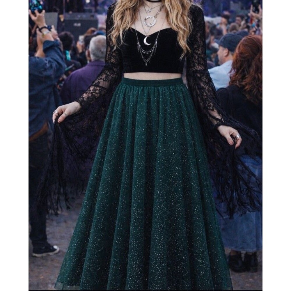 J. Crew Dark Green Midi Skirt Lined Tulle Sparkle Whimsigoth Fairy NEW 3X
